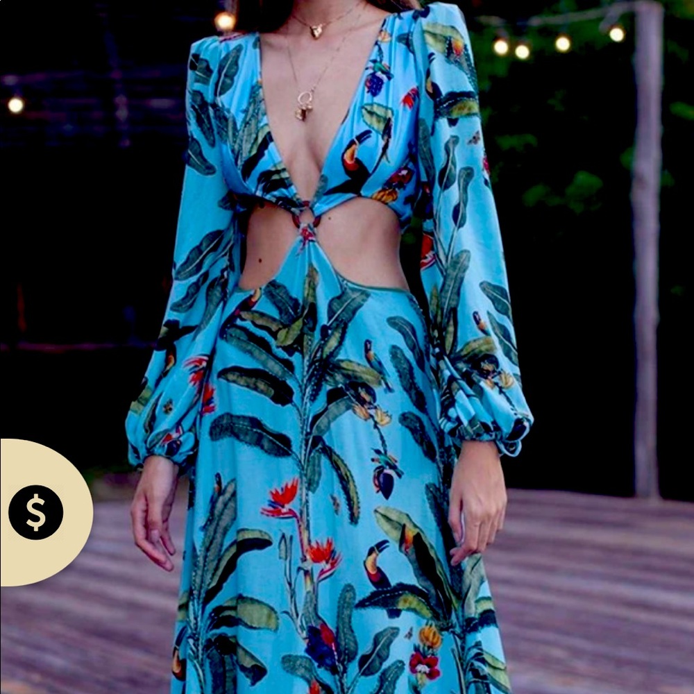 Cut out o-ring print maxi dress
